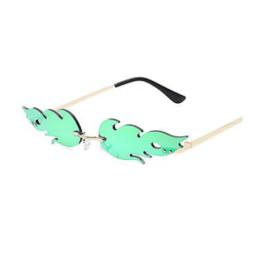 Sunglasses Rimless Wave Glasses Fire Shape Glasses Eyewear For Party - green