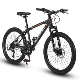 S24102 24 Inch Mountain Bike Boys Girls, Steel Frame, Shimano 21 Speed Mountain Bicycle with Daul Disc Brakes and Front Suspension MTB - as Pic