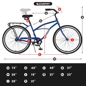 S26204 26 Inch Beach Cruiser Bike for Men and Women, Steel Frame, Single Speed Drivetrain, Upright Comfortable Rides, Multiple Colors - as Pic