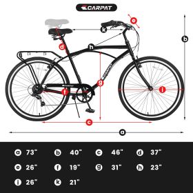 S26205 Adult Beach Cruiser Bike,7 Speed Bicycles, Multiple Colors,26" Inch Wheels, for Men and Women - as Pic