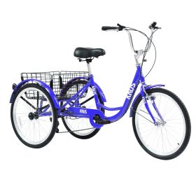 Adult Tricycle Trikes,3-Wheel Bikes,24 Inch Wheels 7 Speed Cruiser Bicycles with Large Shopping Basket for Women and Men - as Pic