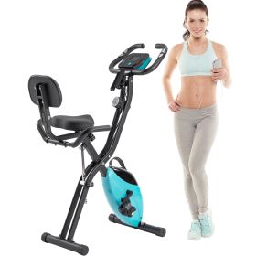 Folding Exercise Bike, Fitness Upright and Recumbent X-Bike with 10-Level Adjustable Resistance, Arm Bands and Backrest - as Pic