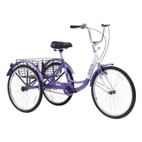 Adult Tricycle Trikes,3-Wheel Bikes,26 Inch Wheels Cruiser Bicycles with Large Shopping Basket for Women and Men - as Pic