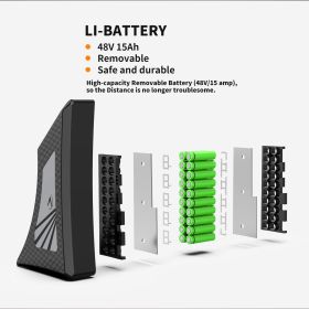 AOSTIRMOTOR 48V15AH Li-Battery fit for S18 S18-1500W Electric Bikes - as Pic