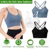 3Packs Women Cross Back Sport Bras Padded Strappy Medium Support Bras - Black+White+Blue - L