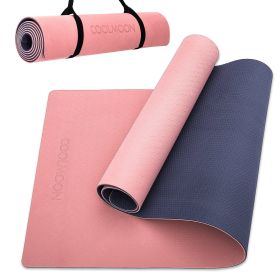 COOLMOON 1/4 Inch Extra Thick Yoga Mat Double-Sided Non Slip,Yoga Mat For Women and Men,Fitness Mats With Carrying Strap,Eco Friendly TPE Yoga Mat , P