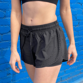 Arielle Athletic Shorts with Built-In Compression Liner - L - Black
