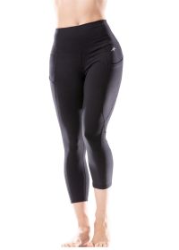 Jolie HIgh-Waisted Capri Leggings with Hip Pockets - M - Black