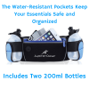 Running Hydration Belt Waist Bag with Water-Resistant Pockets and 2 Water Bottles for Outdoor Sports - Blue