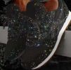 Women Flat Glitter Sneakers Casual Female Mesh Lace Up Bling Platform - Black - 10