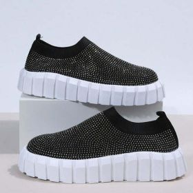 Bling Bling Female Mesh Platform Vulcanized Shoes - Black - 6.5