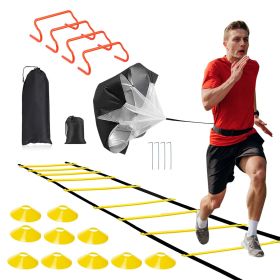 Speed Agility Training Equipment Set For Pro Beginner Including Cones Parachute Stakes Hurdles 19.68FT Ladder - Yellow+Orange
