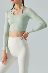 Halter Neck Long Sleeve Cropped Sports Top - Mint - S