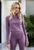 Cutout Spliced Turtleneck Yoga Top - Purple - S