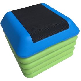 16in Square Aerobic Step Platform with 4 Risers Adjustable Exercise Fitness Workout Stepper,Blue and Green - as Pic