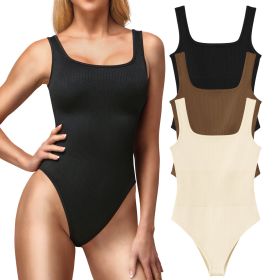 MRIGNT Ribbed Seamless Bodysuit for Women, Sleeveless Shapewear Tank Top for Tummy Control, Sexy Body Sculpting Suits 3 Pack - L - Ricewhite+winered+p