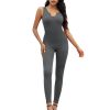 Women Yoga Rompers Workout Ribbed Sleeveless Sport Romper - L - DarkGrey
