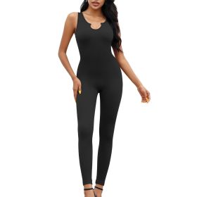 Women Yoga Rompers Workout Ribbed Sleeveless Sport Romper - S - Black