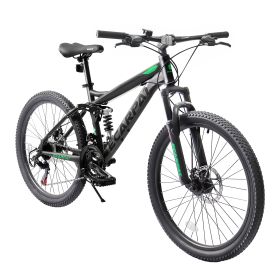 A2660 Ecarpat Mountain Bike 26 Inch Wheels, 21-Speed Full Suspension Mens Womens Trail Commuter City Mountain Bike, Carbon Steel Frame Disc Brakes Thu