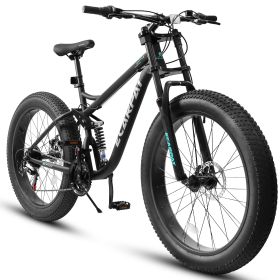 A26309 26 inch Mountain Bike,Full-Suspension 21 Speeds Drivetrain with Disc-Brake MTB Bicycle, 26*4" Fat tire Bike for Men or Women. - as Pic