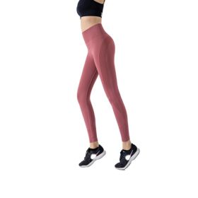 Tight Soft Comfort Women's High Waist Leggings Yoga Pants - Wine Red - M