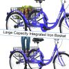 Adult Tricycle Trikes,3-Wheel Bikes,24 Inch Wheels 7 Speed Cruiser Bicycles with Large Shopping Basket for Women and Men - as Pic