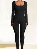 2024 New European and American seamless yoga jumpsuit dance fitness sports jumpsuit tight long-sleeved yoga suit wom - L - Black