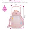 Kawaii Water Bottle with Straw 37.2oz Large Capacity Portable Sports Bottle - Pink