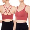 3Packs Women Cross Back Sport Bras Padded Strappy Medium Support Bras - Green+Red+Black - L