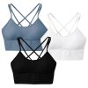 3Packs Women Cross Back Sport Bras Padded Strappy Medium Support Bras - Black+White+Blue - XL