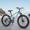 S24109 Elecony 24 Inch Fat Tire Bike Adult/Youth Full Shimano 7 Speeds Mountain Bike, Dual Disc Brake, High-Carbon Steel Frame, Front Suspension, Moun