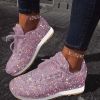 Women Flat Glitter Sneakers Casual Female Mesh Lace Up Bling Platform - Black - 10