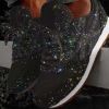 Women Flat Glitter Sneakers Casual Female Mesh Lace Up Bling Platform - Black - 10