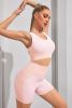 Round Neck Sports Bra and Shorts Set - Tiffany Blue - S