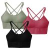 3Packs Women Cross Back Sport Bras Padded Strappy Medium Support Bras - Green+Red+Black - L