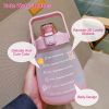 Kawaii Water Bottle with Straw 37.2oz Large Capacity Portable Sports Bottle - Pink