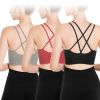 3Packs Women Cross Back Sport Bras Padded Strappy Medium Support Bras - Green+Red+Black - S