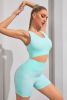 Round Neck Sports Bra and Shorts Set - Tiffany Blue - S