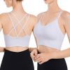 3Packs Women Cross Back Sport Bras Padded Strappy Medium Support Bras - Green+Black+White - S