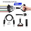 FITFIT Resistance Bands Set, 5 Stackable Tube Exercise Bands with 2 Handles, 1 Door Anchor, 2 Ankle Straps, 1 Carrying Bag for Your Whole Body Resista