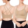 3Packs Women Cross Back Sport Bras Padded Strappy Medium Support Bras - Green+Black+Beige - M