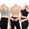 3Packs Women Cross Back Sport Bras Padded Strappy Medium Support Bras - Green+Black+Beige - M