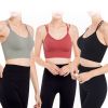 3Packs Women Cross Back Sport Bras Padded Strappy Medium Support Bras - Green+Red+Black - S