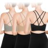3Packs Women Cross Back Sport Bras Padded Strappy Medium Support Bras - Green+Black+Beige - M