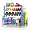 Yoga Mat Holder, Yoga Mat Storage Rack, Home Gym Storage With Hooks and Wheels ,Black - as Pic