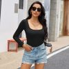 2 Pcs Long Sleeve Bodysuit Jumpsuit for Women, Seamless Ribbed Square Neck Shapewear for Women - S - Lightcoffee+Pink