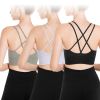 3Packs Women Cross Back Sport Bras Padded Strappy Medium Support Bras - Green+Black+White - S