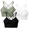 3Packs Women Cross Back Sport Bras Padded Strappy Medium Support Bras - Green+Black+White - S