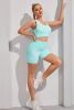 Round Neck Sports Bra and Shorts Set - Tiffany Blue - S