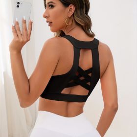 Solid U-neck Criss Cross Back Sports Bra, Sleeveless Outdoor Sexy Yoga Fitness Workout Tank Top, Women's Activewear (Color: black, size: L)